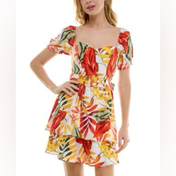 BCX Juniors Printed Chiffon Fit & Flare Dress - Picture 1 of 8